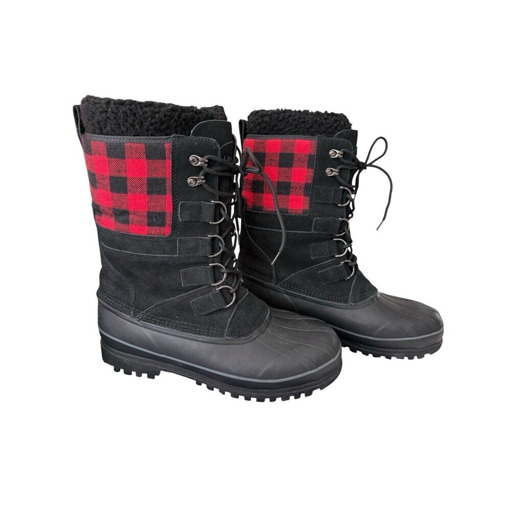 Lands’ End Duck Boots Mens 9 Black Plaid Insulated Snow Winter Lace Up